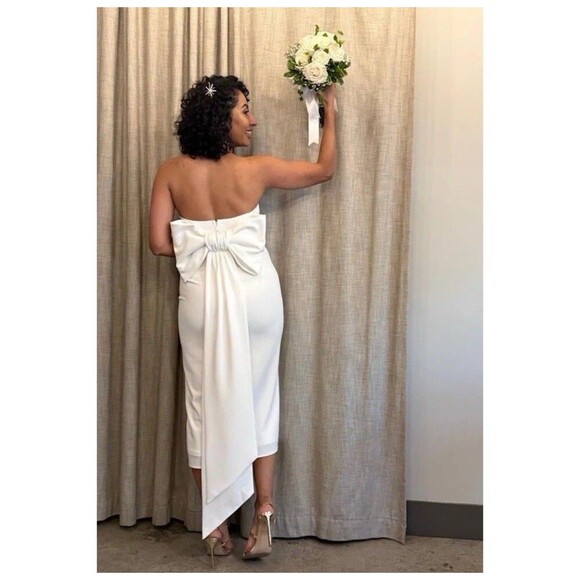 Lulus Fabulous Phenomenon White Strapless Bow Midi Dress Size XL Bridal Zip - Picture 2 of 14